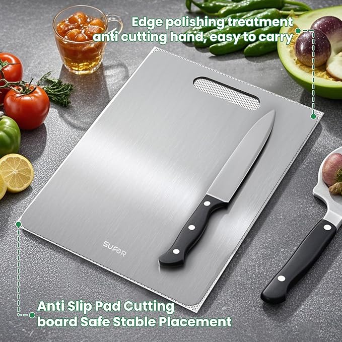 100% Pure Titanium Cutting Board for Kitchen - Dishwasher Safe,non toxic Chopping Board,Double-side Charcuterie Board For Kitchen Outdoor Camping,Housewarming Gifts for Friend(18 * 12)