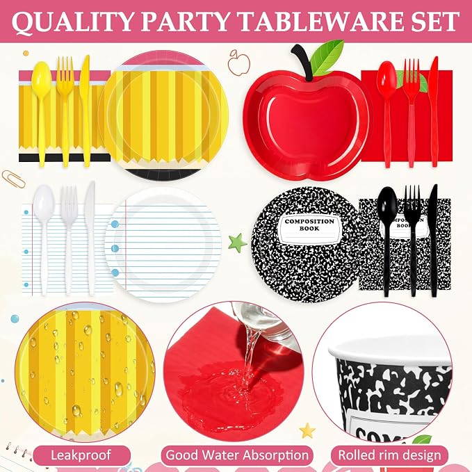 450 Pcs Preschool Kindergarten Back to School Tableware Set Decorations Apple - Image 3