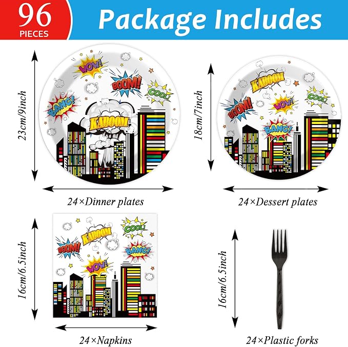 96 PCS Super Theme Hero Party Plates Napkins Hero Themed Party Tableware Hero - Image 2