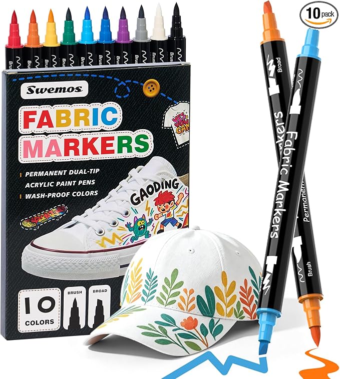 Swemos 10 Fabric Markers, Fabric Paint Permanent by Swemos