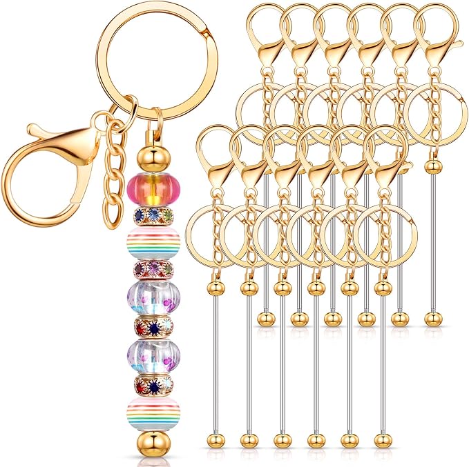 Tondiamo 12 Pcs Beadable Keychains Bars Bulk Blank Beaded Metal Keychain by Tondiamo