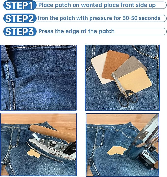 12PCS Fabric Iron on Patches Inside & Outside Strong Glue 100% Cotton Repair Patch for Clothes Pants Mending and Decorating, Beige