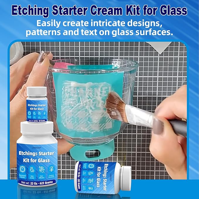 2.8 oz Glassware Etching Kit Creates Permanent Etched Patterns, Etch Starter Kit for Glass, Art Mirrors Frosted Tool for Mirrors, Windows, Glass Etching Starter Medium for Intricate Designs