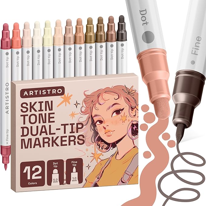 ARTISTRO 12 Skin Tones Dual-Tip Acrylic Paint Markers – Paint Pens Set by ARTISTRO