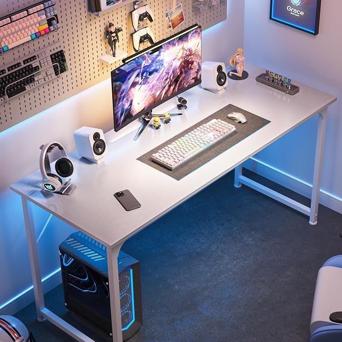 Huuger Computer Desk, 55 Inch Home Office Desk, Gaming Writing Work from Home - Image 4