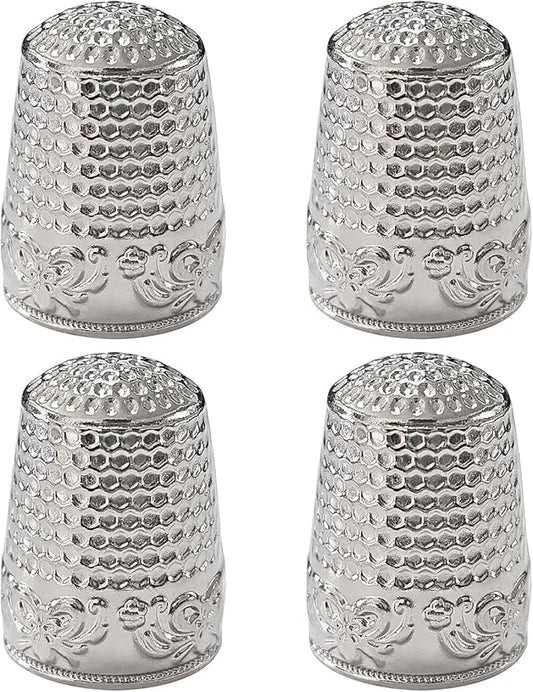 FR 4Pcs Sewing Thimbles, Metal Thimbles for Hand Sewing Finger Protector Knitting Needlework DIY Tools Silver