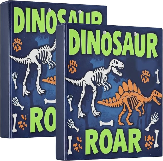 Dinosaur Roar Round Ring Binders 1.5 Inch Dragon Dino Skull 3 Ring Clipboard by Wamika