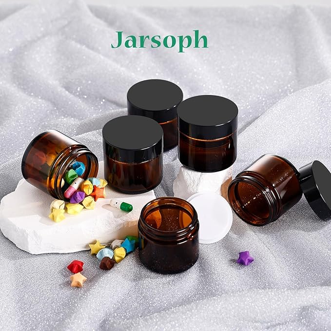 2OZ Amber Glass Jars with lids, 36 Pack Empty Cosmetic Jars, Refillable Airtight Wide Mouth Container for DIY, Sample, Cream, Lotion, Candle Making, Powder, Cosmetic