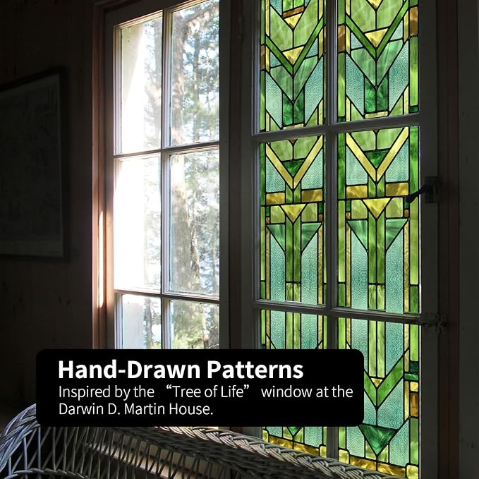 Original Hand Drawn Faux Stained Glass Window Film, Double-Sided Privacy Static - Image 5