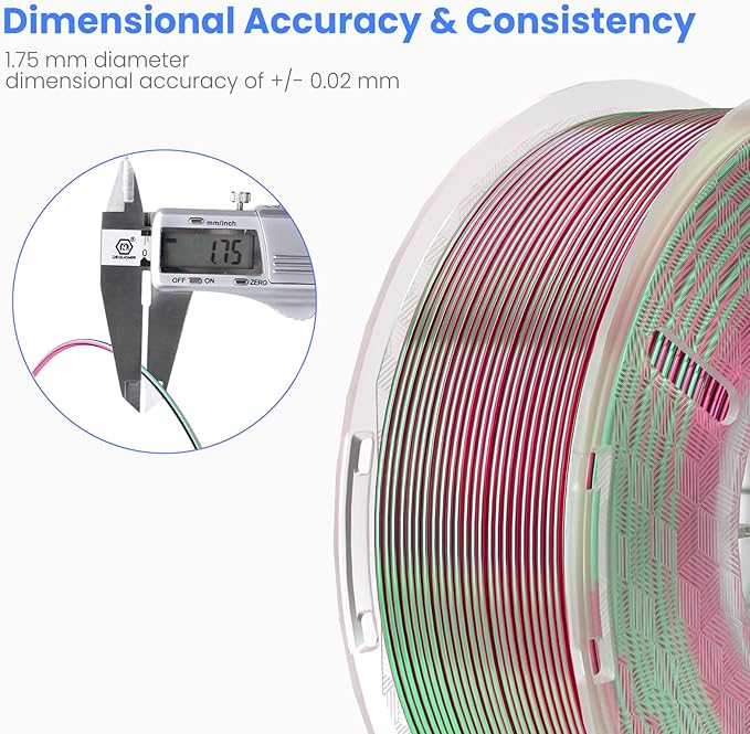 ELEGOO Silk PLA 3D Printer Filament 1.75mm Dual Color Green Red 1KG, Shiny Multicolor 3D Printing Filament Accuracy +/- 0.05mm, 1kg Spool(2.2lbs) Fits for Most FDM 3D Printers