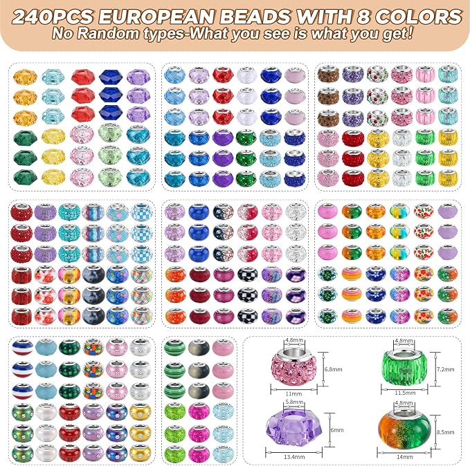 Aipridy European Large Hole Beads, Colorful Glass Charm Beads Set - Image 2