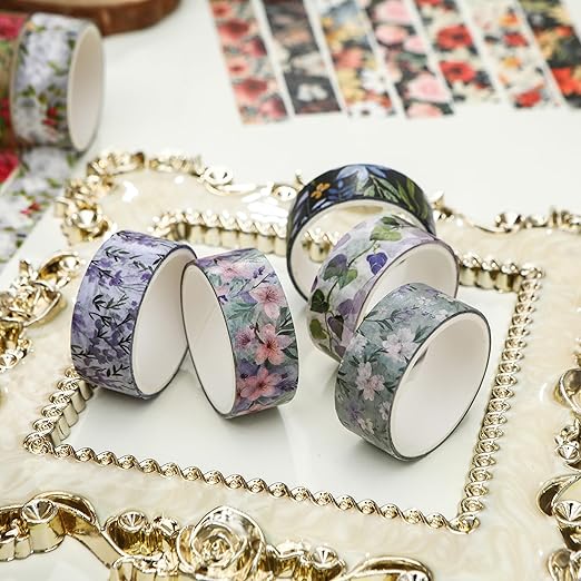 10 Rolls Blooming Flowers Washi Tape Set Floral Arts Adhesive Tapes Colorful Garden Decorative Masking Tape Sets for Craft, Kids, Scrapbook, DIY, Gift Wrapping (4-Purple)