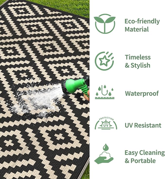 GENIMO Outdoor Rugs 8x10 Waterproof, Reversible Mats, Area Plastic Straw Rug - Image 5