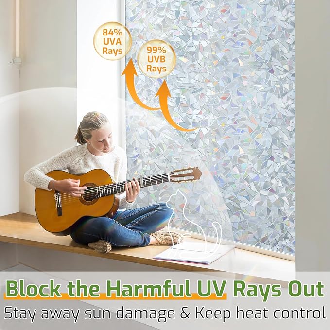 LUTE Rainbow Window Privacy Film, Stained Cling, 17.5" x 118.1" | 3D Decorative - Image 3