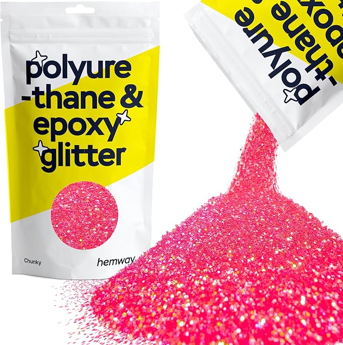 Hemway Polyurethane & Epoxy Resin Glitter 100g / 3.5oz Metallic Crystal Flake Additive for Flooring Jewelry Tumblers Glass Pigment - Chunky (1/40" 0.025" 0.6mm) - Fluorescent Pink