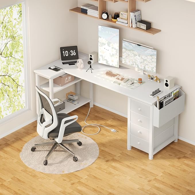 Lufeiya White L Shaped Desk - Image 2