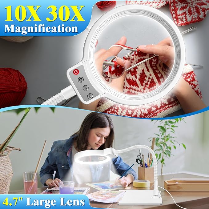30X 10X Magnifying Glass with Light and Stand, 72 LED 3 Color Modes Stepless - Image 2