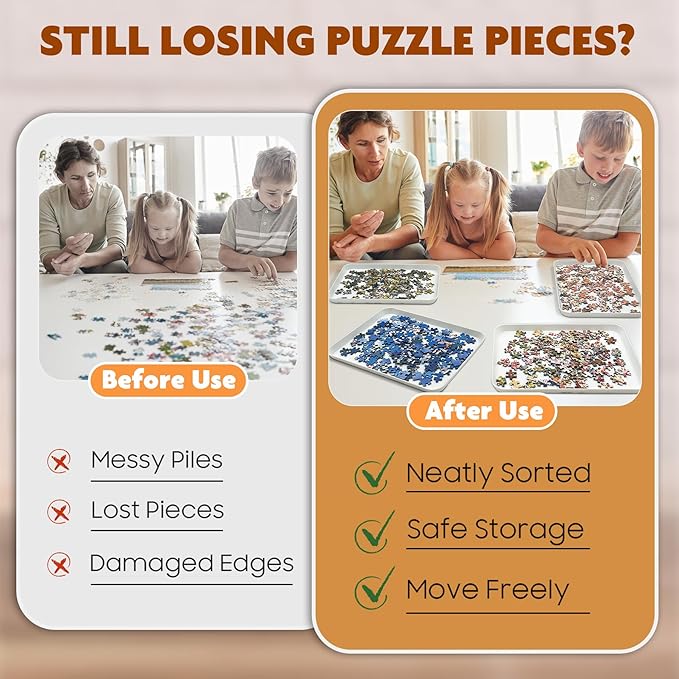 11.5 x 8.3 in Puzzle Sorting Trays Stackable, 6-Pack Puzzle Piece Sorter Trays for 1000/1500/2000 Pieces
