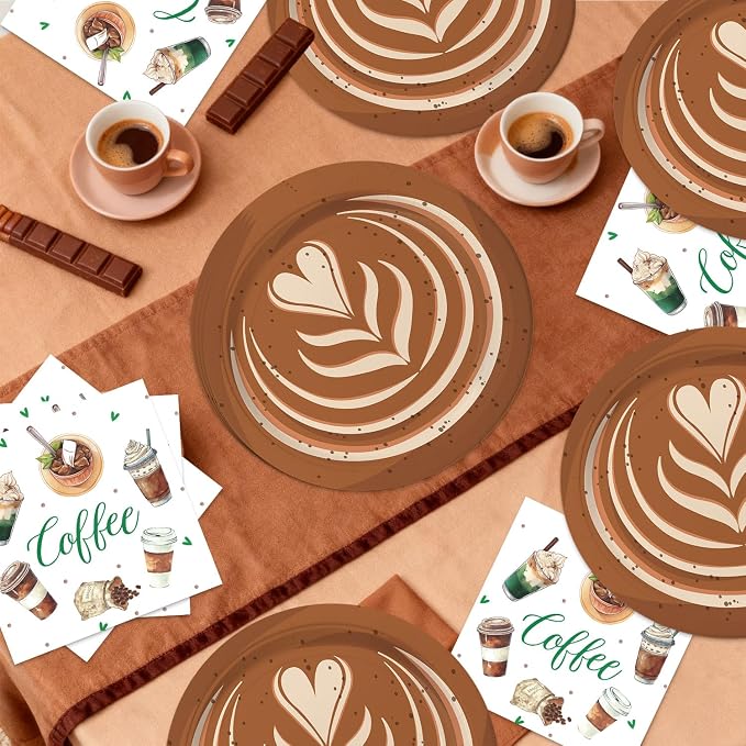 40Pcs Coffee Birthday Decorations Disposable Latte Bridal Shower Plates and - Image 5