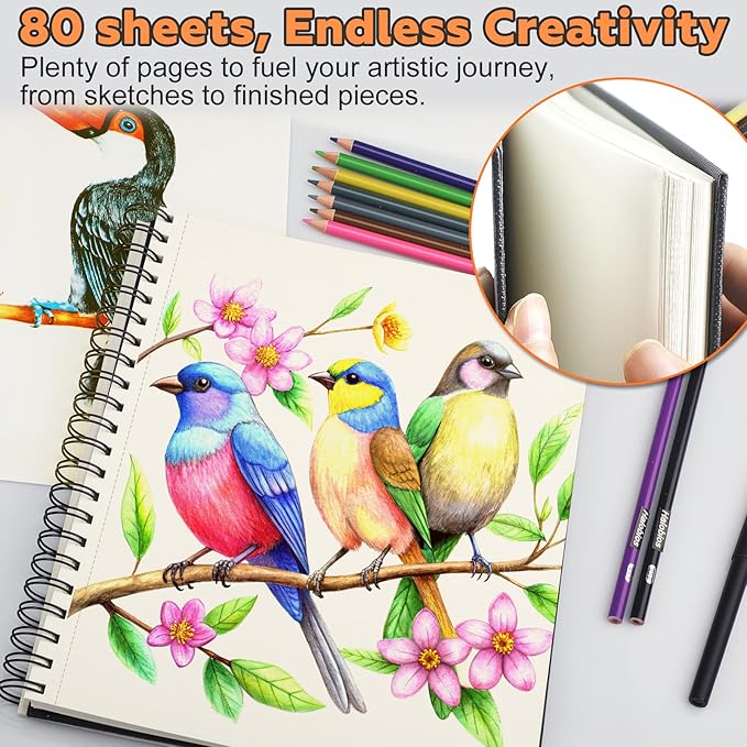 2PACK 5.5x8.5 and 1Pack 9 x 11 inches Hardcover Sketch Book，3 Pack 80-Sheets (68lb/100gsm)，Double-Sided Hardbound Sketchbook, Spiral Bound,Acid Free Painting Art Paper for Kids and Adults