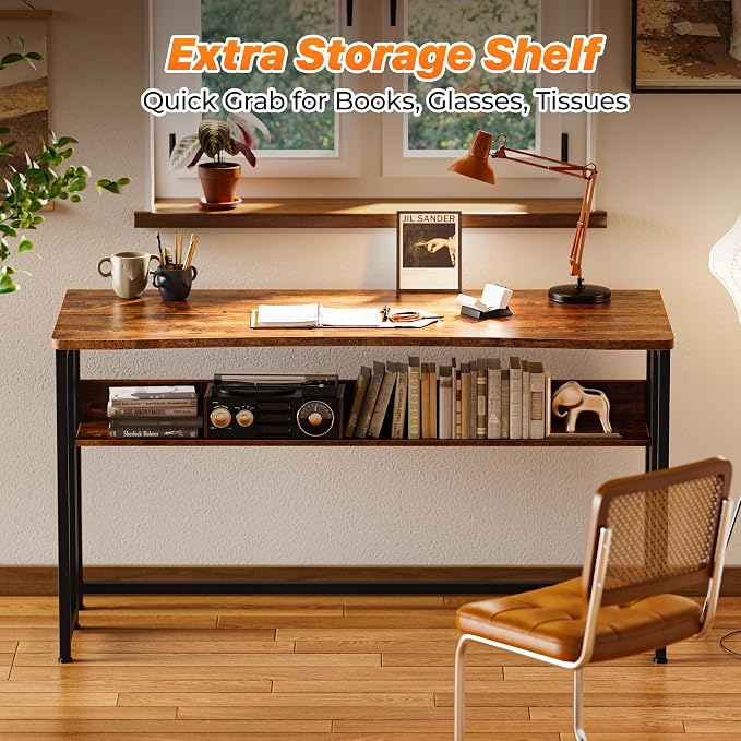 Huuger Folding Desk with Storage Shelf, 47.2 Inch Foldable Computer Table - Image 6