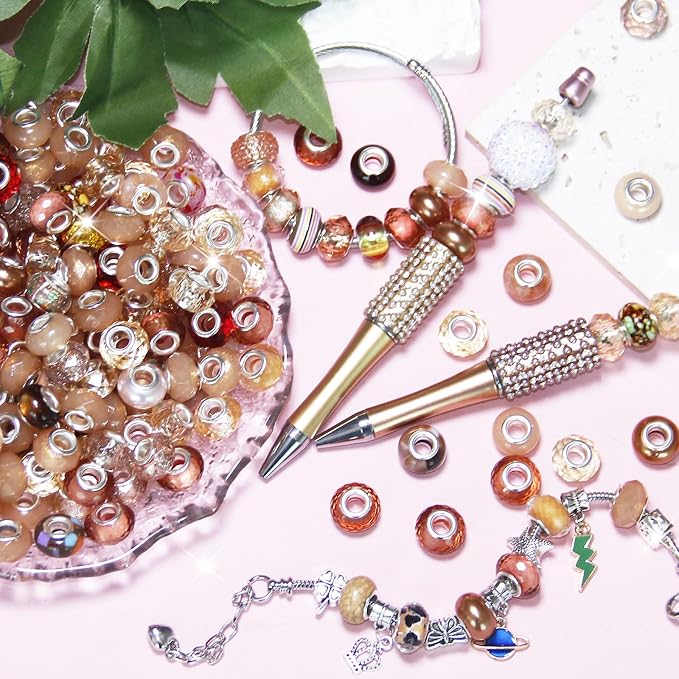 60Pcs Large Hole Beads Spacer Beads Champagne Assorted European Craft Big Beads - Image 3