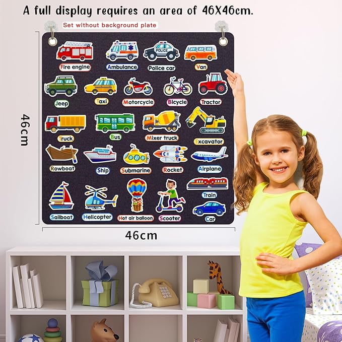 Felt Transportation Vehicles Learning Pieces,48 Felt Flannel Board Pieces,Air Land Sea Airplane Learning for Toddlers for Kindergarten,Preschool,Toddlers