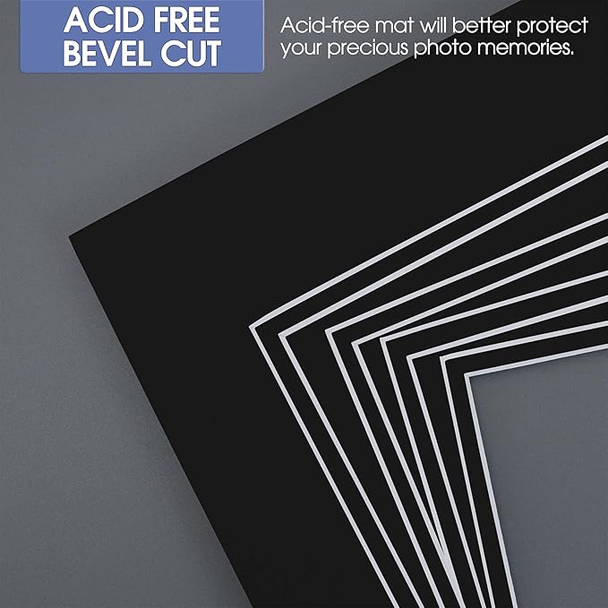 Golden State Art, 11x14 Double Mats for 8x10 - for Photos, Pictures, Frames - Acid-Free, 5 Pack, Black Over Black
