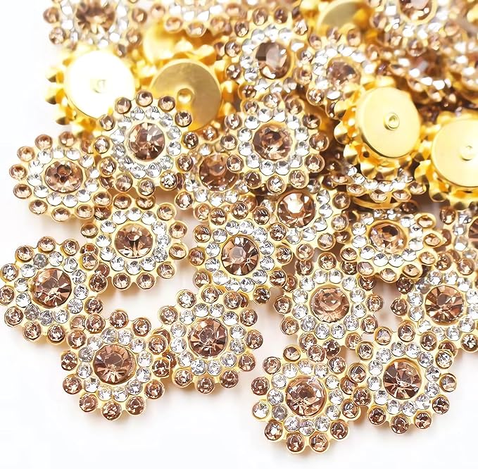 14mm 150pcs Crystals Yellow Glass Gems Sew on Rhinestones, Metal Base Claw by Unknown