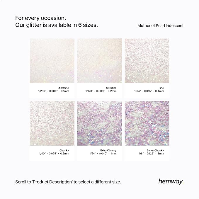 Hemway Craft Glitter Flakes for Arts and Crafts, Tumblers, Resin, Epoxy, Nail Art, Wax, Card Making and Decorations 100g / 3.5oz - Fine (1/64" 0.015" 0.4mm) - Mother of Pearl Iridescent