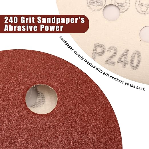 240 Grit 5 Inch Sanding Discs Hook and Loop Sandpaper, 150 PCS 8 Hole Adhesive Fine Sand Paper for Random Orbital Sander
