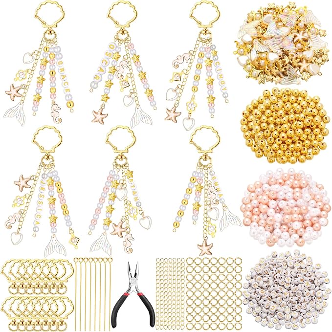 Cunno 776 Pcs Beach Seashell Bag Charm Making Kit, Ocean Coastal DIY Keychain by Cunno