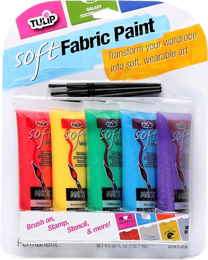 Tulip Soft Fabric Paint, Permanent on Clothes, Bold Primary Colors, 8 Pieces by Tulip