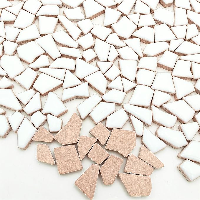 1.1LB Irregular Ceramics Mosaic Tiles, Mosaic Pieces Stones for DIY Mosaic Making Craft Hobby Arts Home Wall Decoration (White)