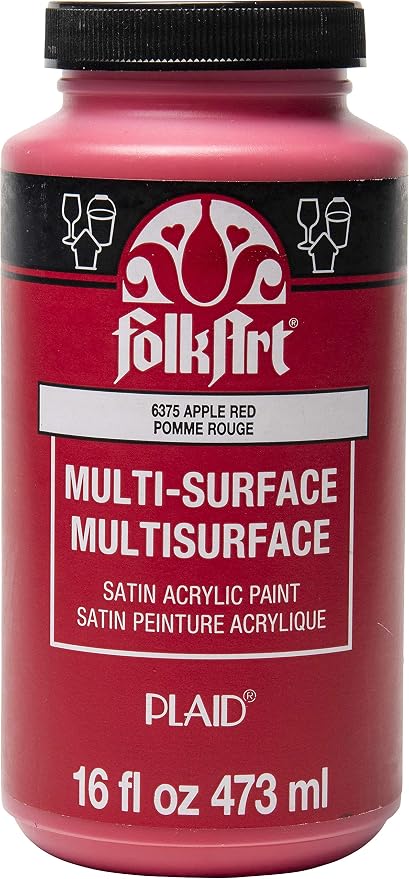 FolkArt Multi-Surface Satin Acrylic Paint in Assorted Colors, 16 oz, Apple Red by FolkArt