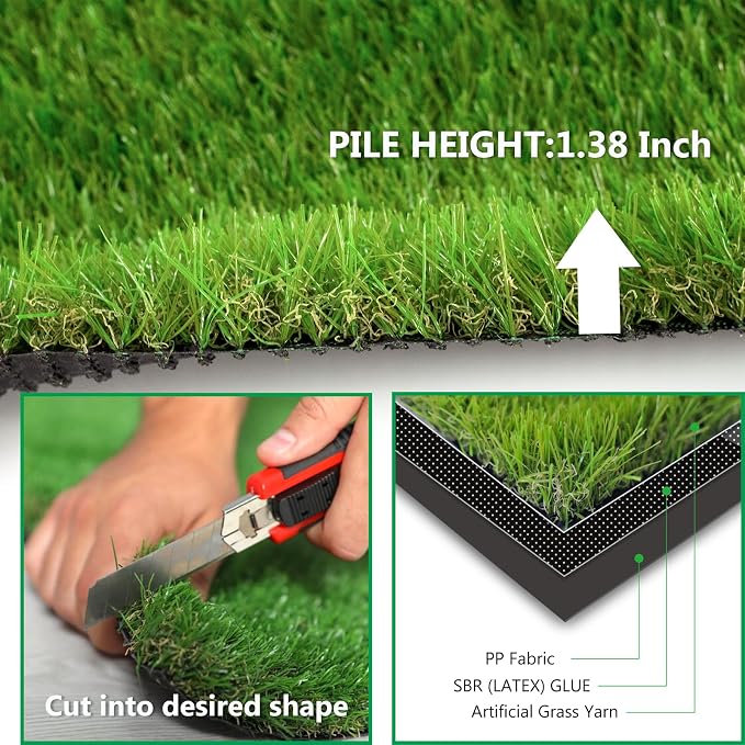Artificial Grass Rug Outdoor Indoor 6FTX54FT Fake Grass Carpet Green Synthetic - Image 4