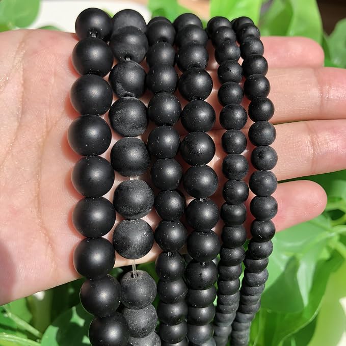 60pcs Natural Matte Black Onyx Gemstone Beads，6mm Frosted Round Loose Stone - Image 7