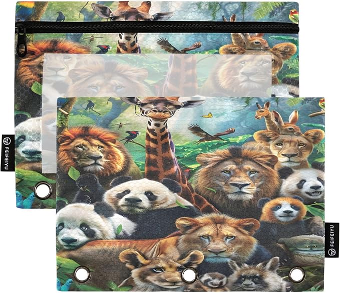 Animals Pencil Pouch for 3 Ring Binder, 2 Pack Waterproof Pencil Bags Clear by BOENLE-WELCOMEYOURCOMING