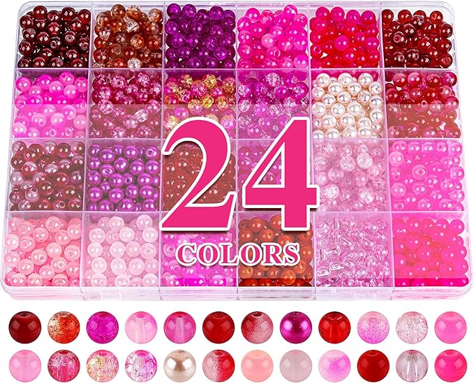 XSEINO About 1200PCS 6mm Glass Beads Bracelet Making Kit, 24 Assorted Red and by XSEINOiscreating%EF%BC%81