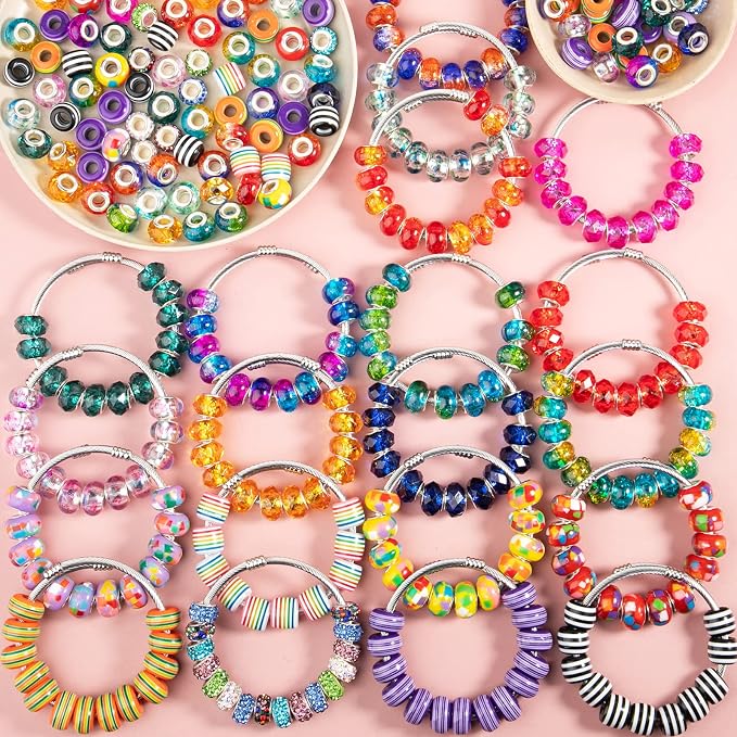 300 Pcs European Large Hole Beads, Zyehxed Assorted European Craft Beads Mixed - Image 6