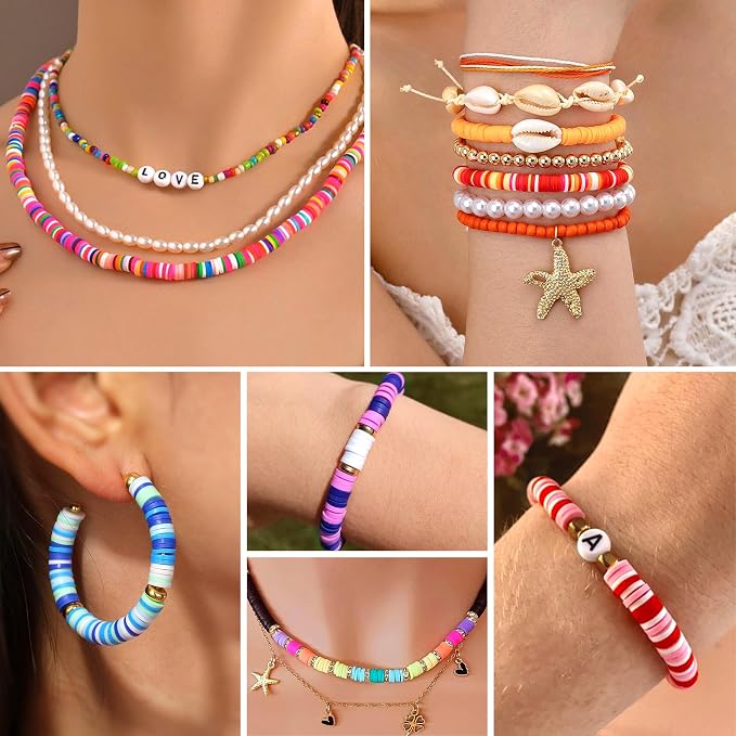 Redtwo 6200 Clay Beads Bracelet Making Kit, 24 Colors Flat Preppy Beads - Image 2