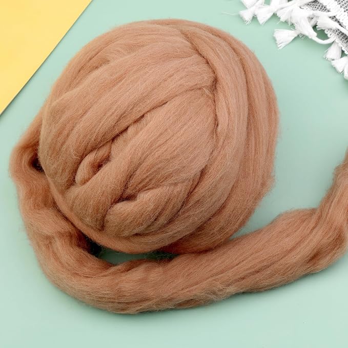 QMNNMA Wool Roving Bulk, 8.82oz Needle Felting Wool-Coffee Brown | Super Wool - Image 4