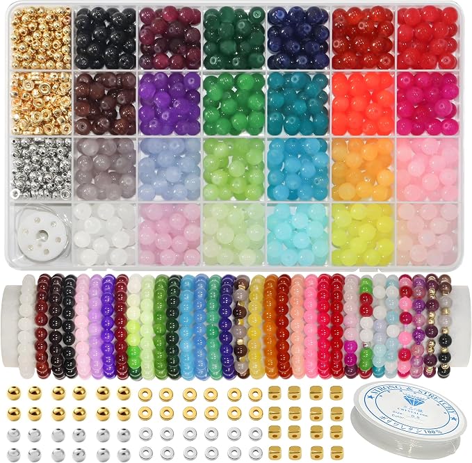 JULIMAIDONG 8mm Glass Beads for Bracelets 1000pcs, 24 Colors Round Crystal by JULIMAIDONG