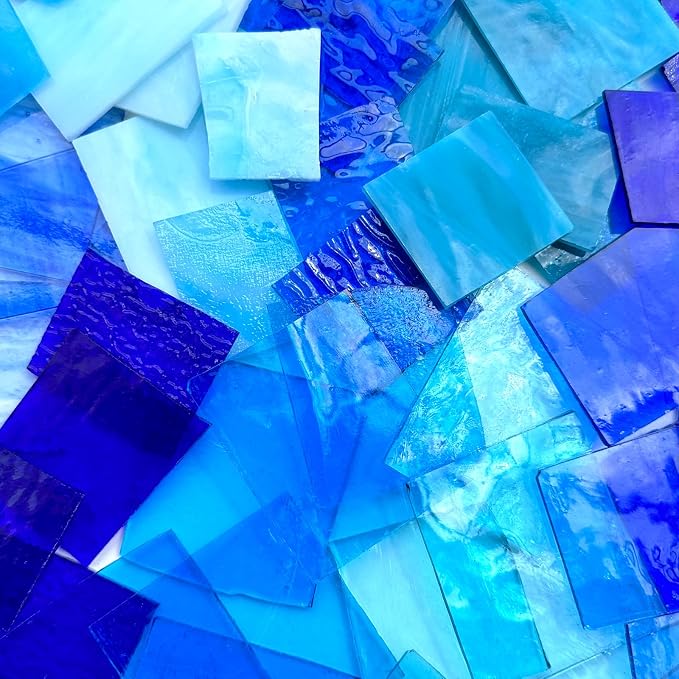 ILLUCKAI 2.2lb Blue Mixed Stained Glass Scraps, Irregular Stained Glass Sheets - Image 3