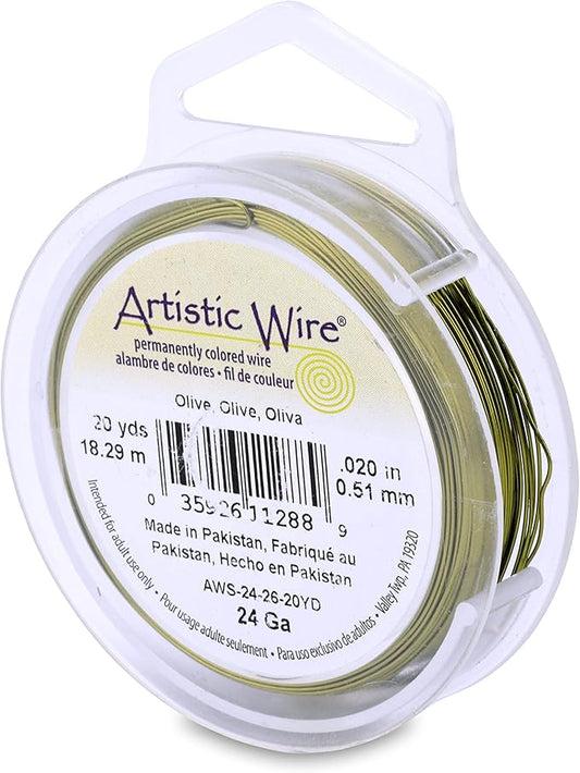 Artistic Wire, 24 Gauge Tarnish Resistant Colored Copper Craft Jewelry Wrapping Wire, Olive, 20 yd