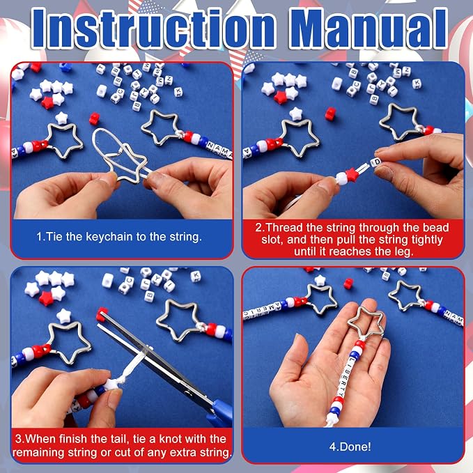 Landical 564 Pcs Patriotic Keychain DIY Making Kit Star Bead Keychain Kit - Image 3