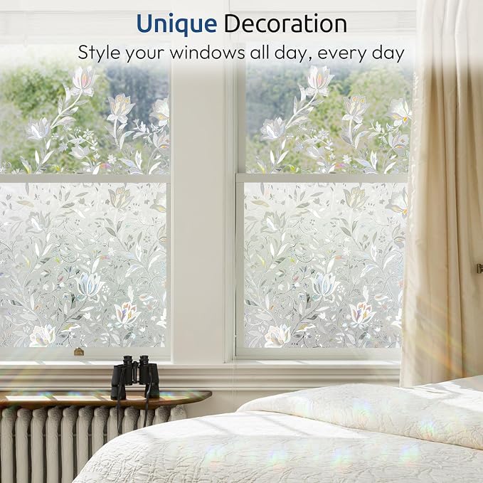rabbitgoo Window Privacy Film, Stained Glass Cling, Tulip 35.4" x 118.1" | - Image 6