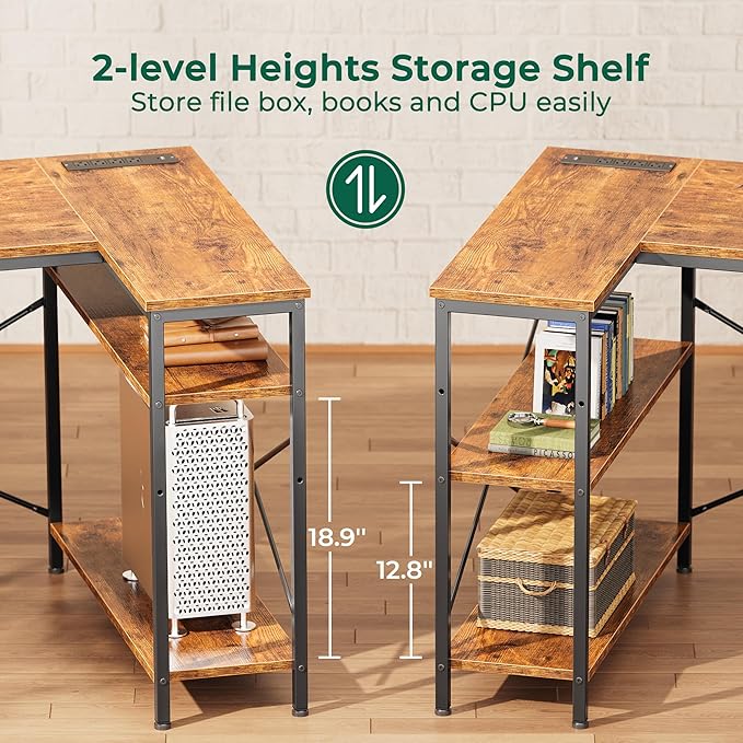 Huuger L Shaped Desk with Power Outlets, 63 Inch Reversible Computer Desk with - Image 7