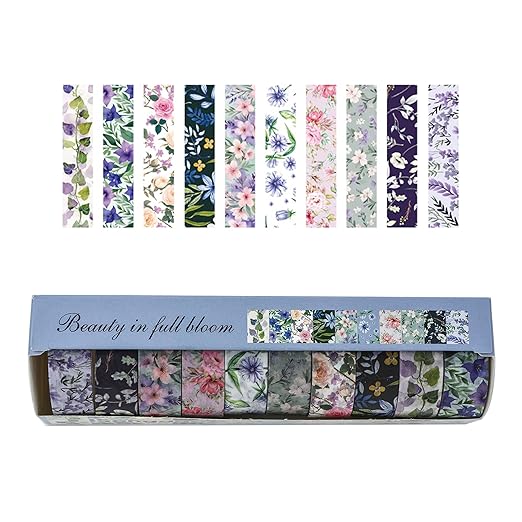 10 Rolls Blooming Flowers Washi Tape Set Floral Arts Adhesive Tapes Colorful Garden Decorative Masking Tape Sets for Craft, Kids, Scrapbook, DIY, Gift Wrapping (4-Purple)