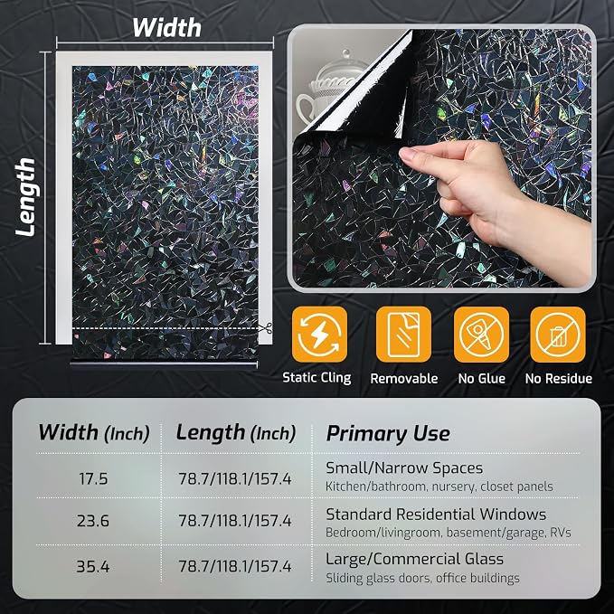 LUTE Blackout Window Film, Sun Light Blocking Window Film, 35.4" x 157.4" | - Image 9
